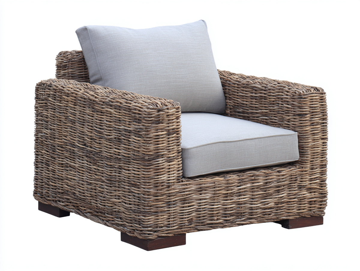Polyrattan Gartensessel Kunststoffgeflecht 90 x 85 x 75 cm Grau Braun mit Sitzfläche Modernes Design für Garten und Terrasse