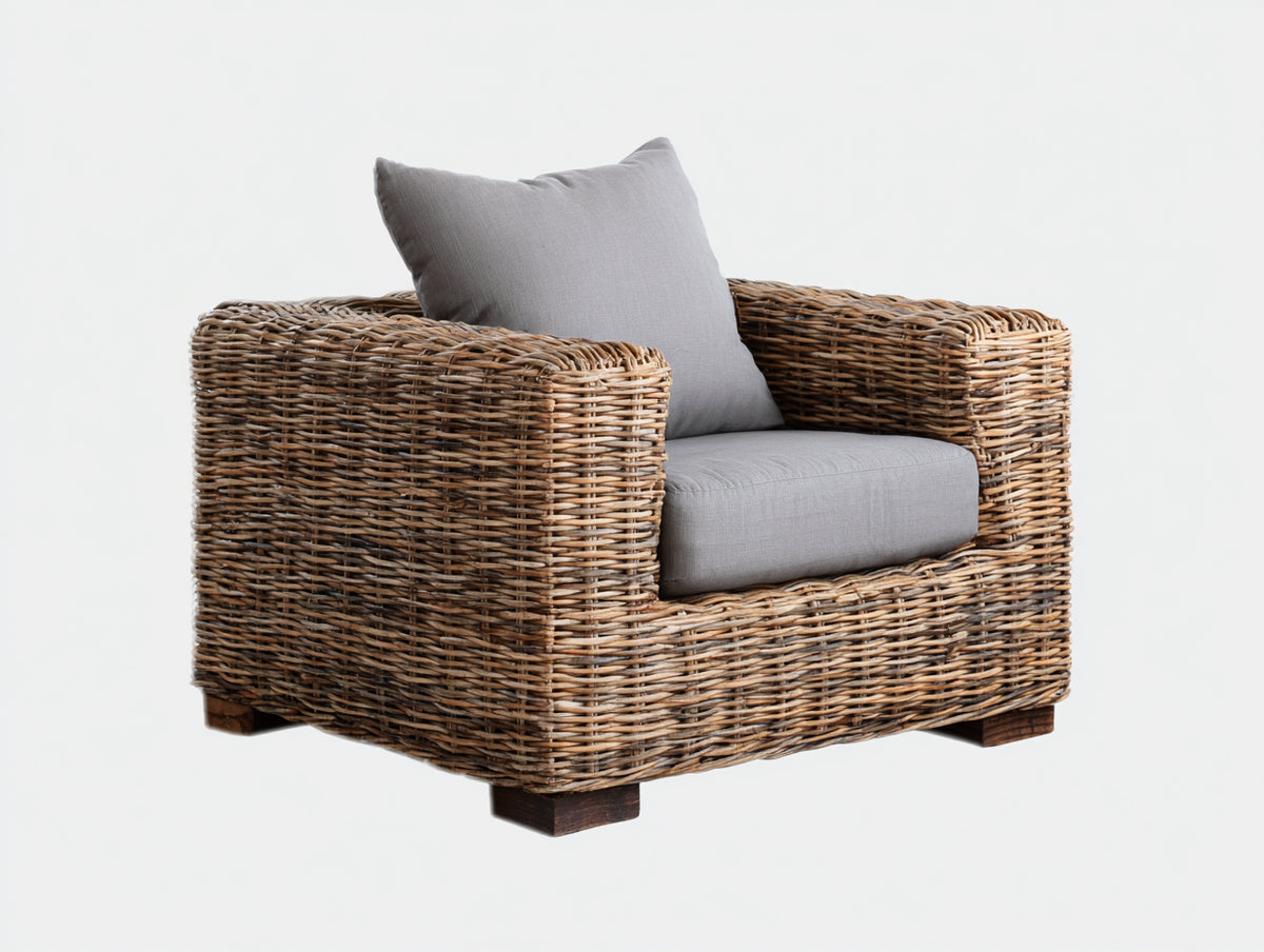 Polyrattan Gartensessel mit Polster Geflecht 80x85x85 cm Grau - moderner Loungesessel für Garten und Terrasse