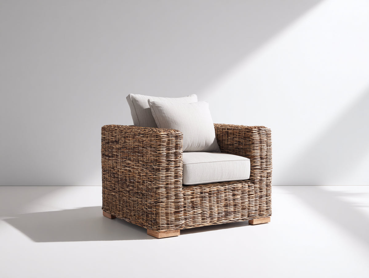 Polyrattan Gartensessel mit Polster Geflecht 85x90x85 cm Beige - moderner Loungesessel für Garten und Terrasse