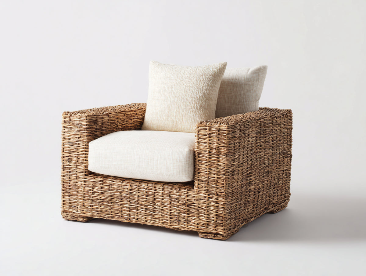 Polyrattan Gartensessel mit Polster Geflecht 80x85x85 cm Beige - moderner Loungesessel für Garten und Terrasse