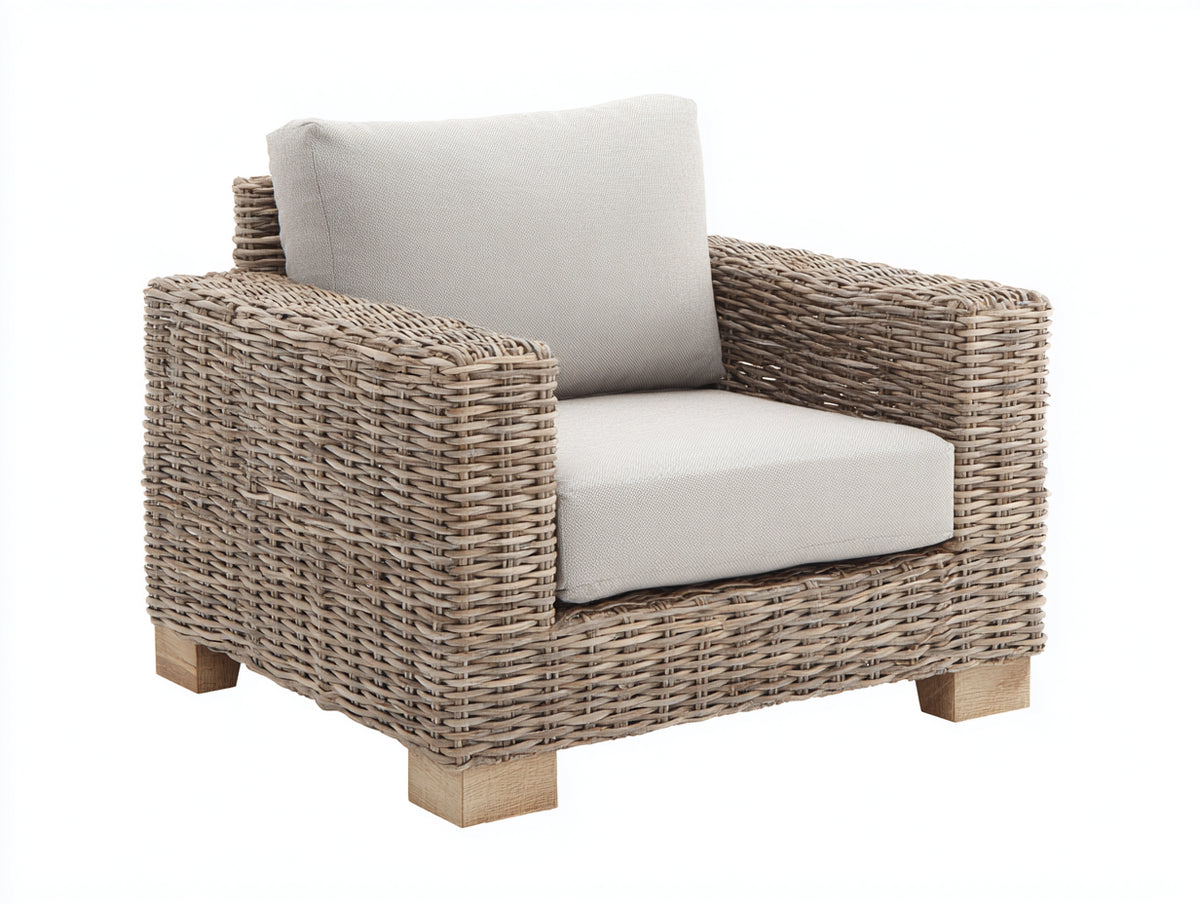 Polyrattan Gartensessel Polyrattan 84x82x84 cm - Taupe-Cremeweiß - Gepolsterter Gartensessel mit breiten Armlehnen