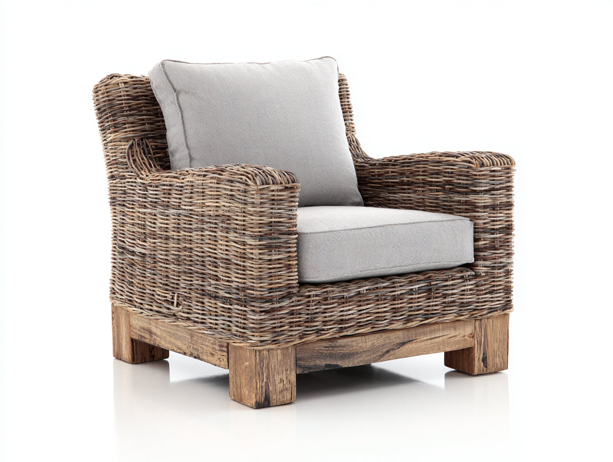 Polyrattan Gartensessel Kunststoffgeflecht 80 x 80 x 85 cm Naturbraun mit Sitzkissen Komfortables Design für Terrasse und Garten