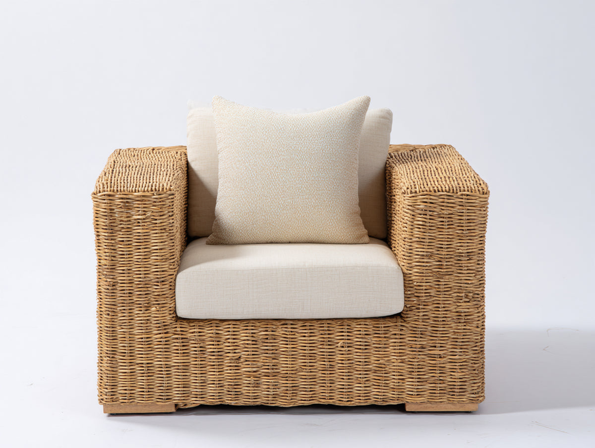 Polyrattan Gartensessel Kunststoffgeflecht 85 x 80 x 75 cm Naturbraun mit Sitzfläche Komfortables Design für Garten und Terrasse