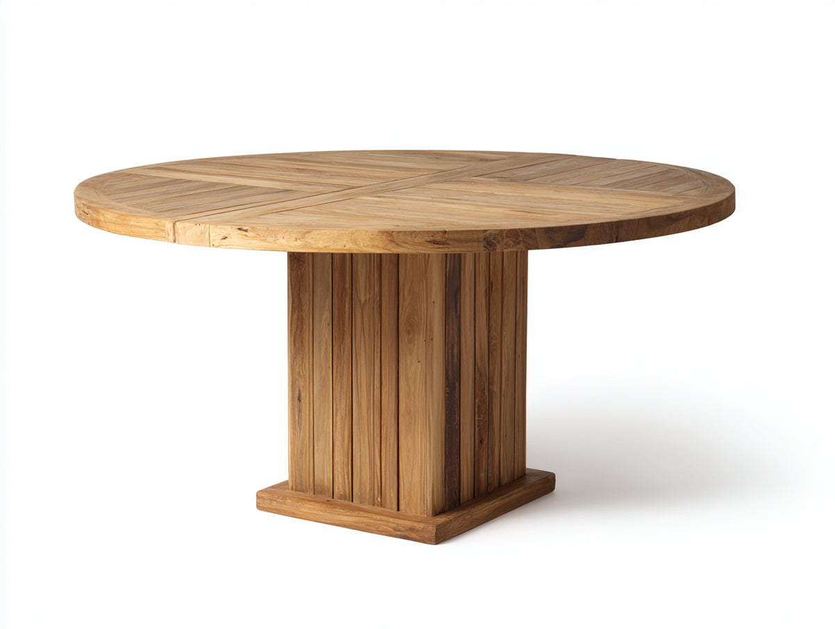Gartentisch Holz 150 x 150 x 75 cm Naturholz Rund Modernes Design für Garten und Terrasse
