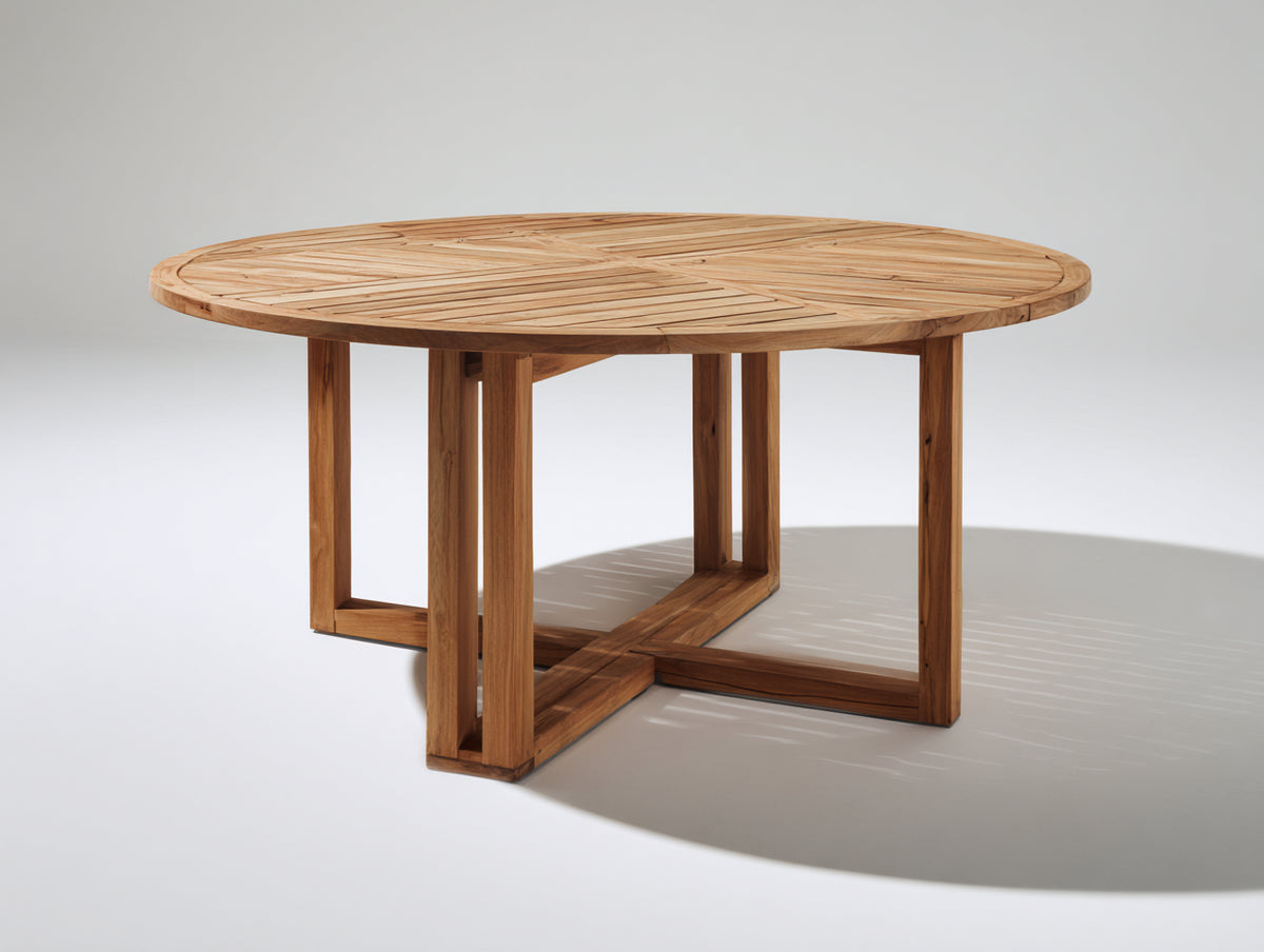 Gartentisch Holz 160 x 160 x 75 cm Naturholz Rund Modernes Design für Garten und Terrasse