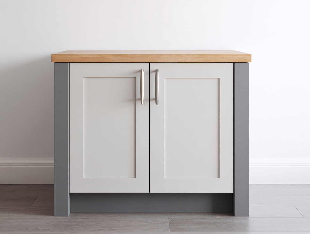 Sideboards Holzwerkstoff 120 x 40 x 80 cm Weiß Grau mit zwei Türen und Naturholz Oberfläche Modernes Design
