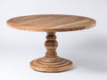 Gartentisch Holz 120x120x76 cm - Naturholz - Runder Gartentisch mit Lamellenplatte und gedrechseltem Säulenfuß