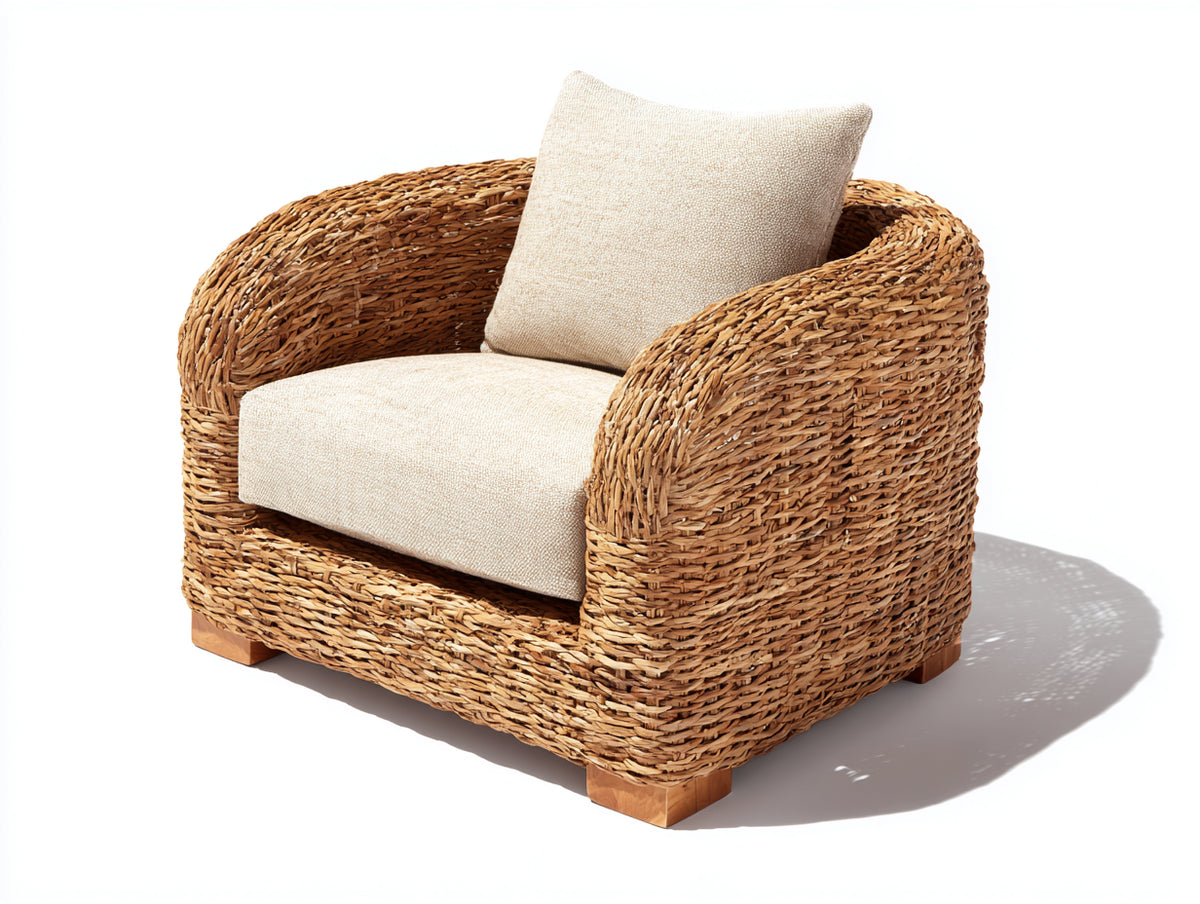 Polyrattan Gartensessel Kunststoffgeflecht 85 x 85 x 80 cm Naturbraun mit Sitzfläche Modernes Design für Garten und Terrasse
