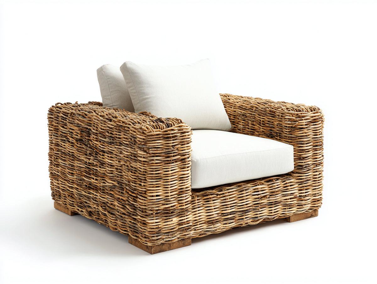 Polyrattan Gartensessel Kunststoffgeflecht 90 x 85 x 75 cm Naturbraun mit Sitzfläche Komfortables Design für Garten und Terrasse