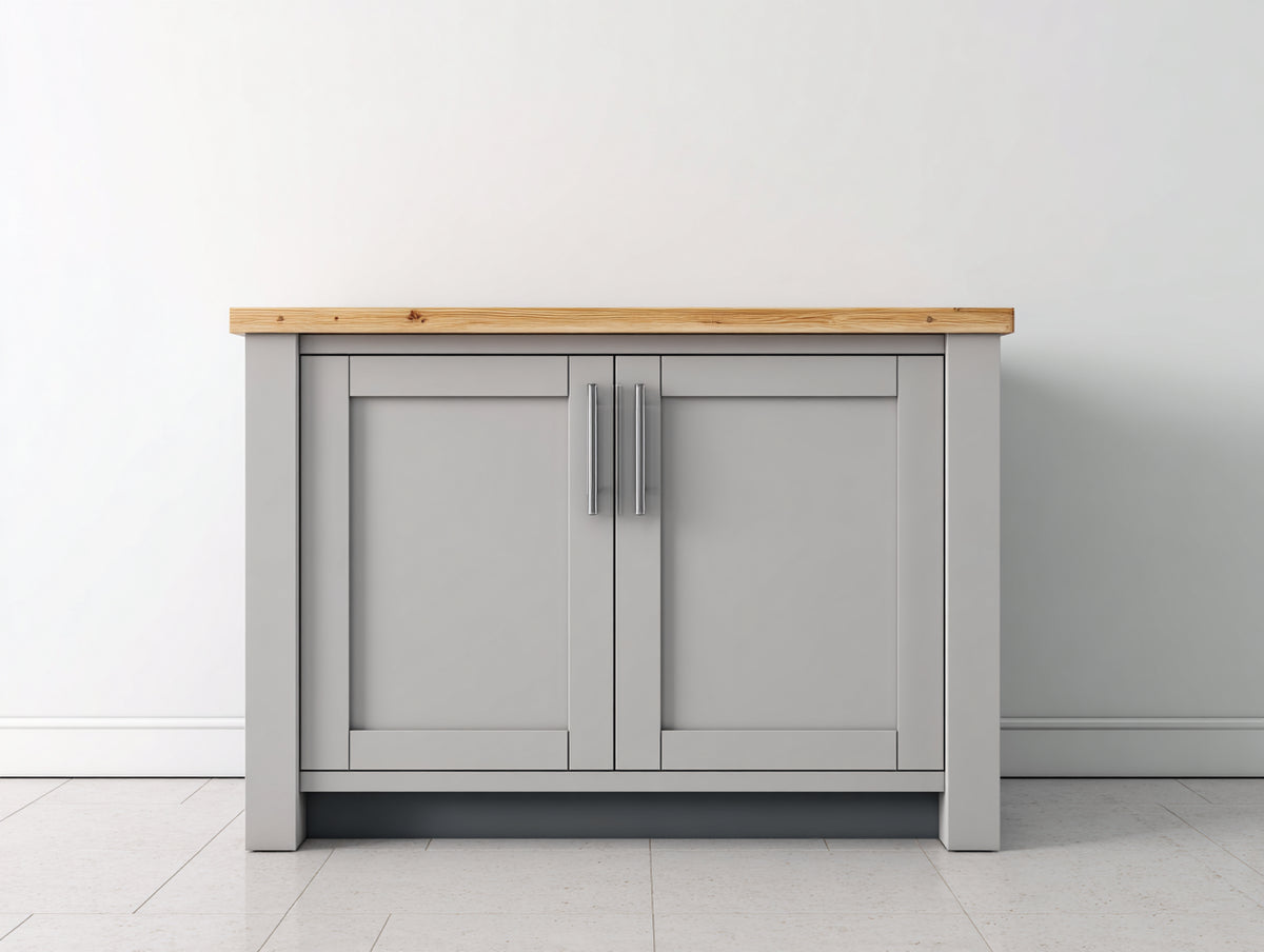 Sideboard 120x40x85 cm - Holz mit Naturholzplatte - grau und Holzfarbe - klassischer Stil mit Stauraum