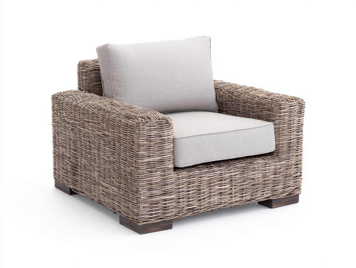 Polyrattan Gartensessel Polyrattan 86x84x83 cm - Graubraun-Hellgrau - Gepolsterter Gartensessel mit breiten Armlehnen