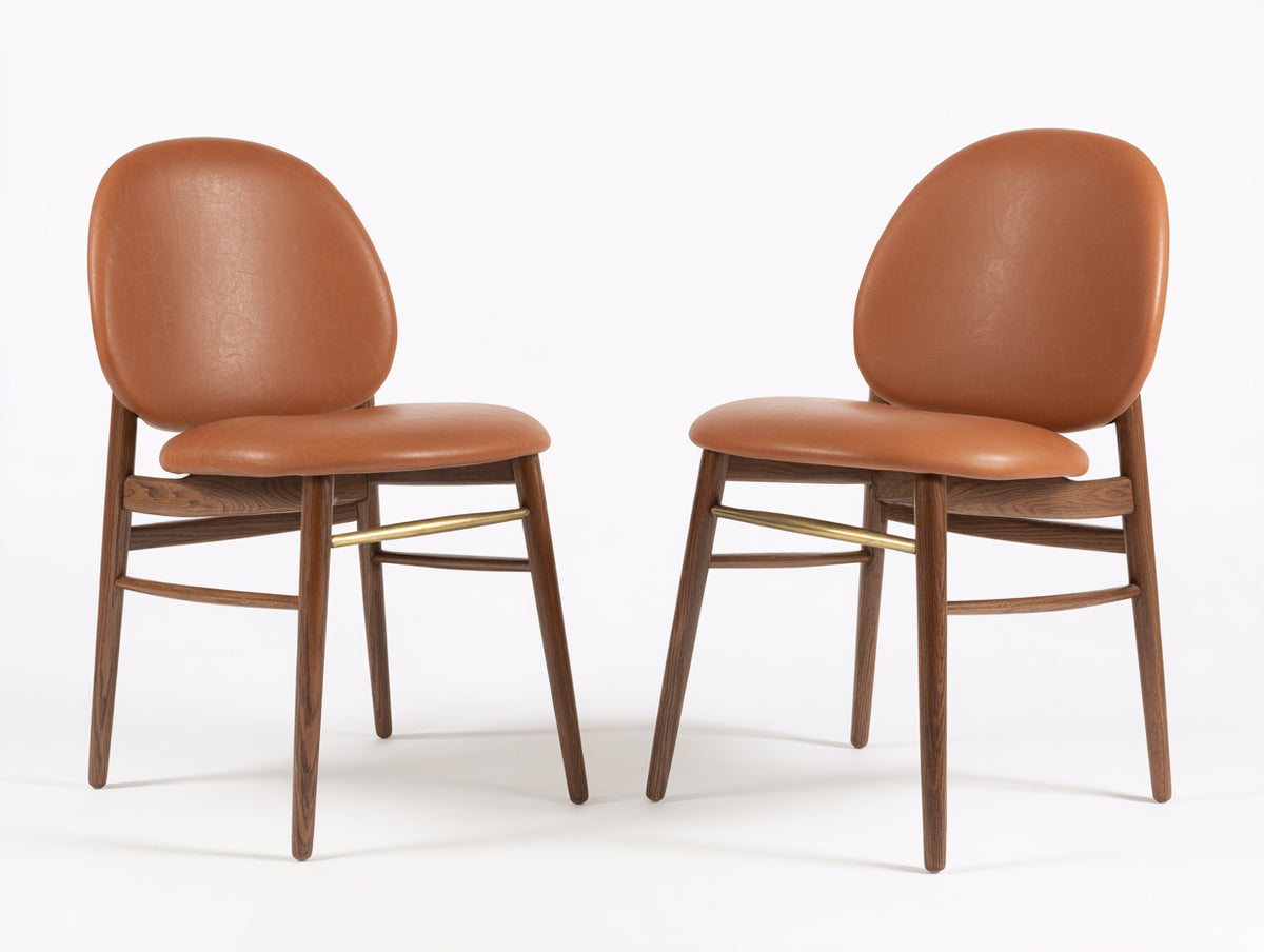 Esszimmerstühle Holz 50x56x84 cm - Dunkelbraun-Cognac - Gepolsterte Esszimmerstühle mit runder Rückenlehne im 2er Set