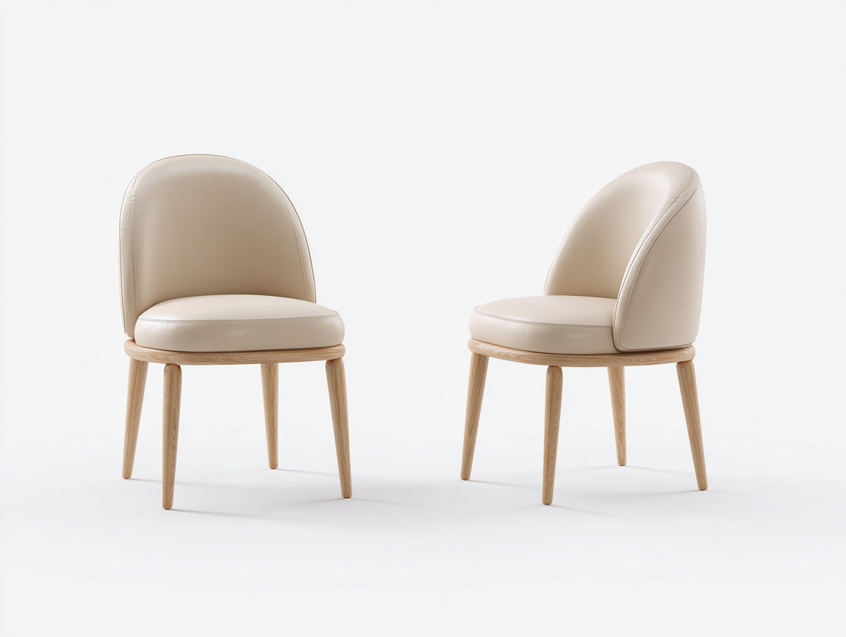 Esszimmerstühle 2er Set Kunstleder 45 x 55 x 85 cm Beige Naturholz mit Holzbeinen Modernes Design
