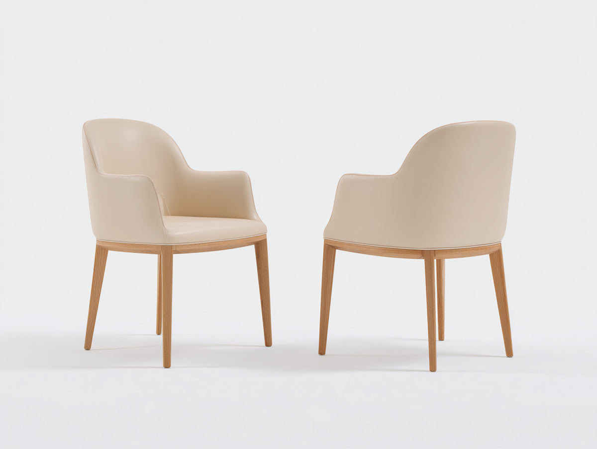Esszimmerstühle 2er Set Kunstleder 45 x 55 x 85 cm Beige Naturholz mit Armlehnen Modernes Design