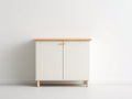 Sideboards Holz 105x42x90 cm - Cremeweiß-Naturholz - Kompaktes Sideboard mit 2 Türen und Holzplatte