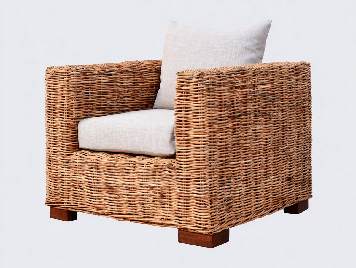 Polyrattan Gartensessel Kunststoffgeflecht 85 x 80 x 75 cm Naturbraun mit Sitzfläche Modernes Design für Garten und Terrasse