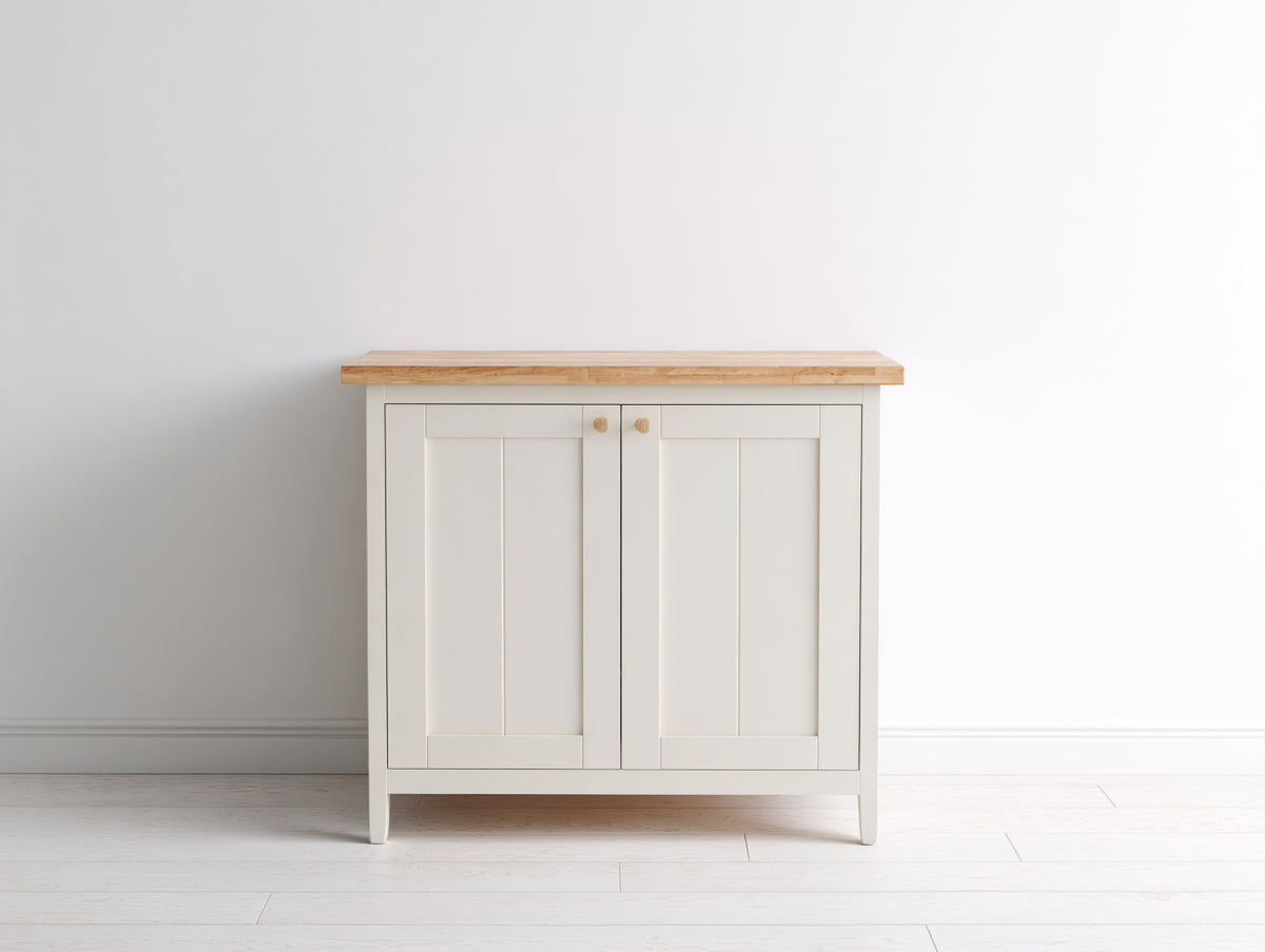 Sideboards Holzwerkstoff 120 x 40 x 80 cm Weiß Naturholz mit zwei Türen Modernes Design